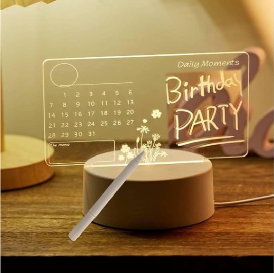 3D Creative Visualization LED Table Lamp – Acrylic Message Writing Pad with Pen | Rewritable Erasable Calendar Board for Office & Home Decor