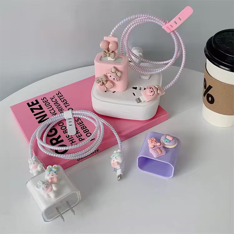 Cartoon Charger & Cable Protector Set for Apple 18W/20W – Cute Design