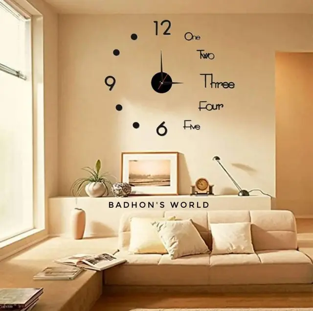 3D Wall Clock Frameless DIY Mirror Design – Modern Decorative Wall Clock for Home